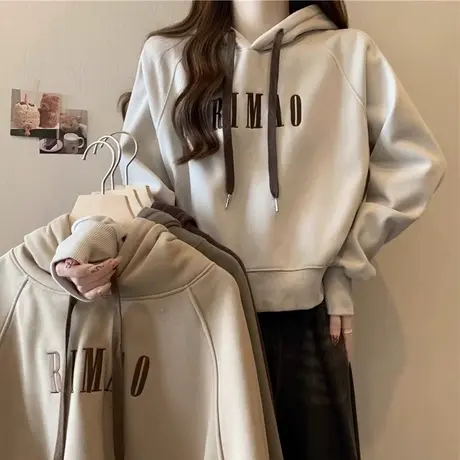 小个子短款带帽刺绣卫衣女春秋薄款韩版潮学生宽松长袖上衣潮ins图片