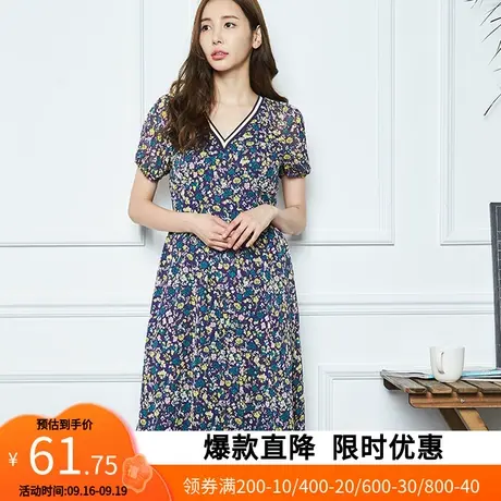 【断码XS/S】艾格2022夏季新品女装时尚休闲花色中长连衣裙z492商品大图