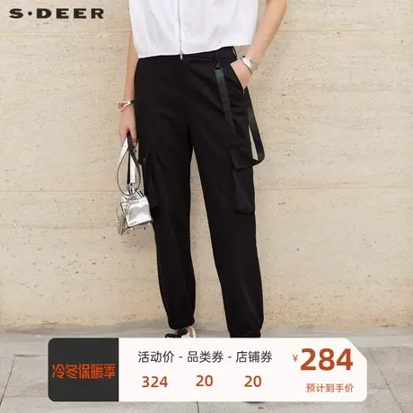 sdeer圣迪奥女装个性松紧拼接飘带工装长裤S23460802⏫商品大图