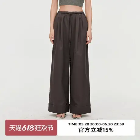 omont蛋挞家 复古松紧腰直筒休闲裤2025春季高腰通勤阔腿显瘦长裤商品大图