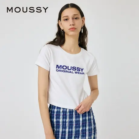MOUSSY 夏季休闲风碎钻LOGO短款短袖T恤女010HSL90-0620图片