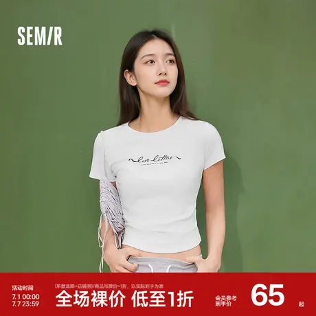 [商场同款]森马短袖T恤女短款修身正肩显瘦2025夏季新款字母上衣图片