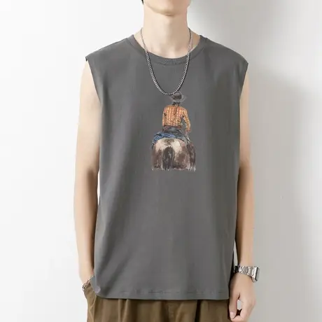 男士背心纯棉无袖t恤潮流夏季外穿运动篮球跨栏健身坎肩宽肩汗衫商品大图