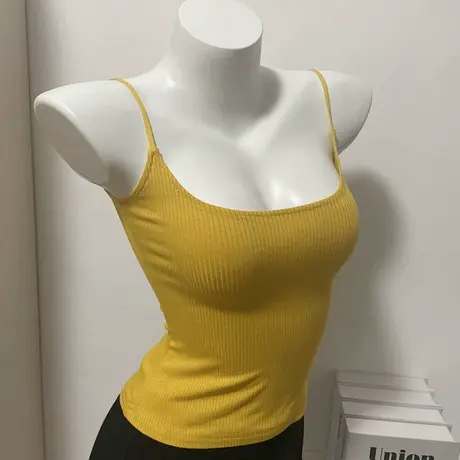纯欲辣妹显胸上衣女2024年春夏百搭修身显瘦小背心姜黄纯色小吊带图片