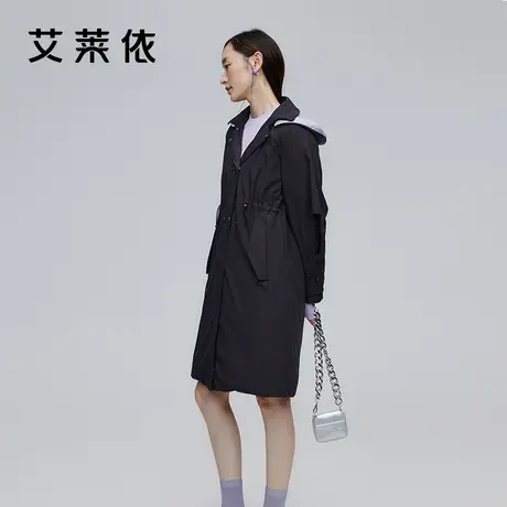 艾莱依新款羽绒服女款冬季中长款保暖白鹅绒修身连帽外套潮款时尚商品大图