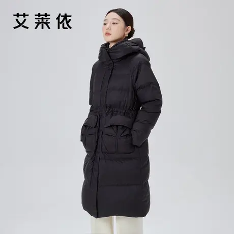 艾莱依长款设计感羽绒服女2023新款冬季连帽长款时尚简约鸭绒外套商品大图