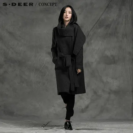 sdeer圣迪奥专柜正品女装冬装简约修身毛呢大衣外套S14481841图片
