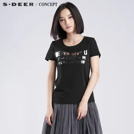 sdeer圣迪奥短袖t恤女装酷帅街头字母印花T恤S16380141图片