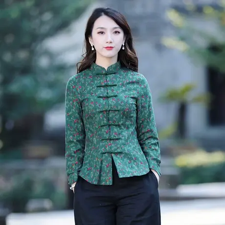 筠雅唐装女中国风古装中式盘扣上衣女年轻款春秋旗袍长袖改良茶服商品大图