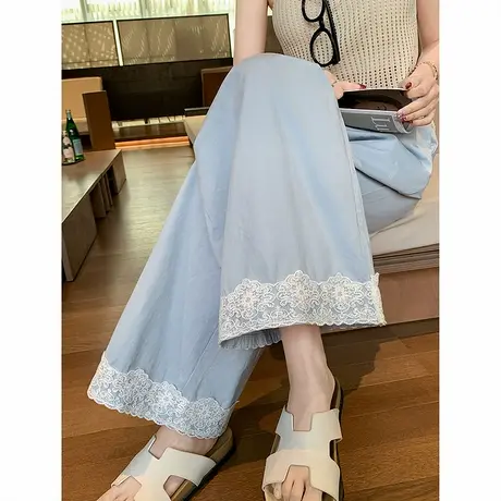 时尚气质设计感花边春夏直筒休闲裤女2025年春季新品百搭显瘦长裤商品大图