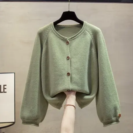 圆领毛衣外套女2025春秋新款宽松慵懒风外穿加厚上衣洋气针织开衫商品大图