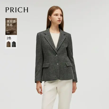 【美丽诺羊毛】PRICH简约时尚两粒扣西装2024冬季新款显瘦外套女商品大图