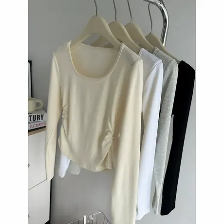 甜辣妹方领长袖T恤女秋季修身显瘦内搭打底衫短款收腰上衣服潮ins商品大图