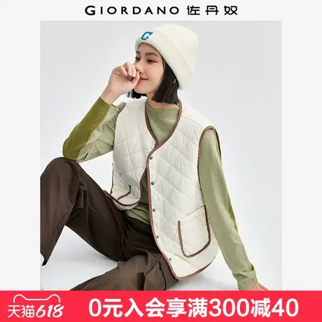 佐丹奴千金风外套女外搭棉服马甲时尚撞色边圆领棉衣背心13374802图片