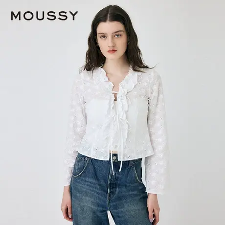 MOUSSY 2025夏季新品活力少女荷叶边系带长袖衬衫女010ISS30-4181商品大图