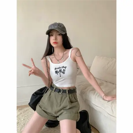 大码女装性感辣妹短款吊带背心夏季胖mm外穿无袖美背内搭纯欲上衣商品大图