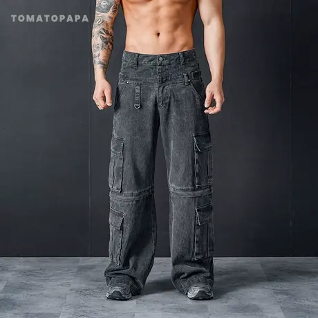 TOMATOPAPA美式复古工装裤子男款春季新品水洗做旧直筒宽松休闲裤图片