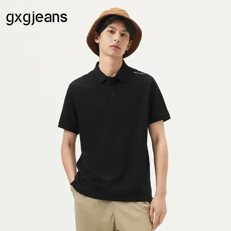gxg.jeans男装 黑色肩部绣花商务翻领短袖polo衫男 25年夏新品图片