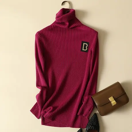 秋冬新款加厚堆堆高领毛衣女时尚洋气针织衫长袖修身显瘦打底上衣商品大图