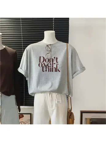 美式字母印花纯棉宽松2024春夏季新款女式休闲时尚韩版短袖T恤衫商品大图