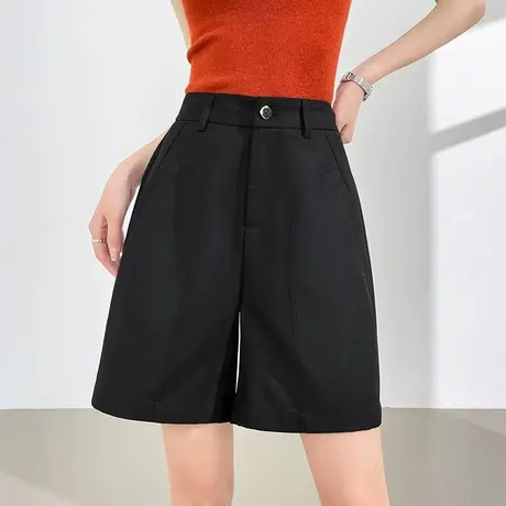休闲西装短裤女夏季薄款高腰a字宽松显瘦百搭黑色直筒五分中裤子商品大图