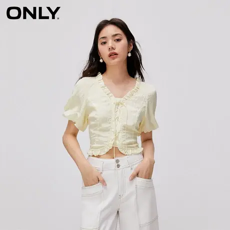 ONLY奥莱夏季时尚通勤少女修身泡泡袖短款雪纺衫女商品大图