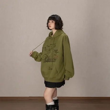 YEP复古印花连帽卫衣女春秋2025新款潮牌美式帽衫宽松设计感上衣商品大图