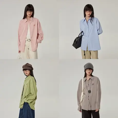 omont蛋挞家 天然竹纤维廓形长袖衬衫春纯色宽松休闲衬衣上衣商品大图