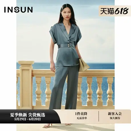 INSUN恩裳专选夏季平驳领醋酸短袖西装外套图片