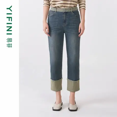 [专柜同款]Yifini/易菲棉弹显瘦宽松休闲法棍裤九分裤牛仔裤女秋商品大图