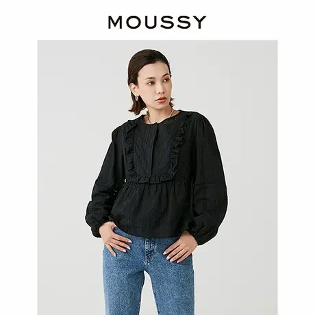 MOUSSY 新品法式甜美森系木耳边镂空纯色长袖衬衫女028HSZ30-0441商品大图