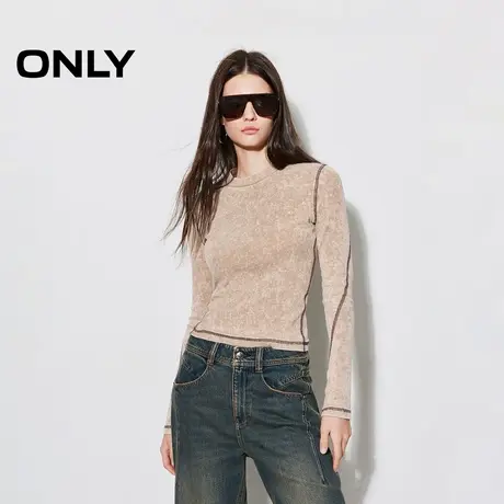 ONLY冬季百搭潮流复古修身显瘦正肩圆领T恤女|124402002商品大图