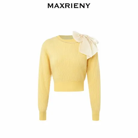 【奥莱】MAXRIENY精致复古感套头针织毛衫秋冬截短蝴蝶结毛衣女商品大图