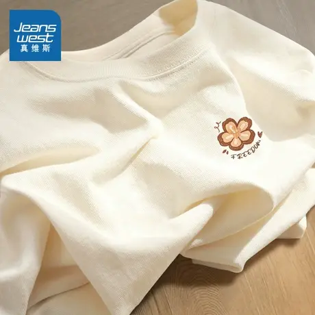 NOB真维斯短袖t恤女2025新款爆款夏季宽松大码纯棉半袖慵懒风上衣商品大图