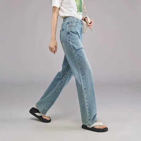 娅丽达窄版阔腿裤薄款直筒牛仔裤女2025年夏季新款小个子垂感裤子图片