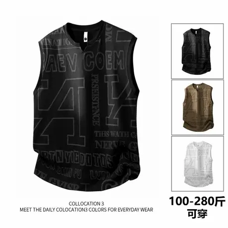 夏季新款大码背心男士冰丝潮流时尚胖子肥佬宽松胖子坎肩无袖t恤商品大图