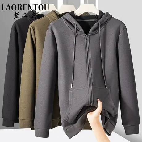 老人头【绵羊毛】男士加绒卫衣2024冬季新款运动休闲保暖连帽外套图片