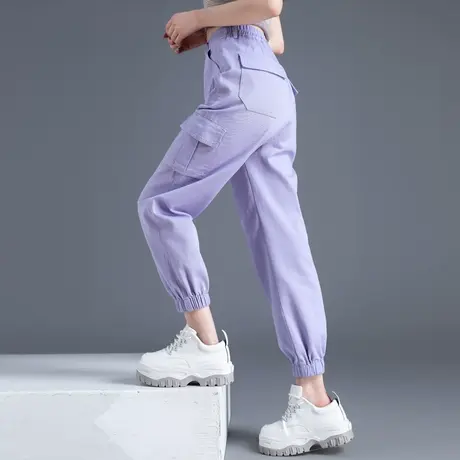 紫色工装裤女今年流行束脚休闲裤九分小个子2024年新款裤子运动裤商品大图