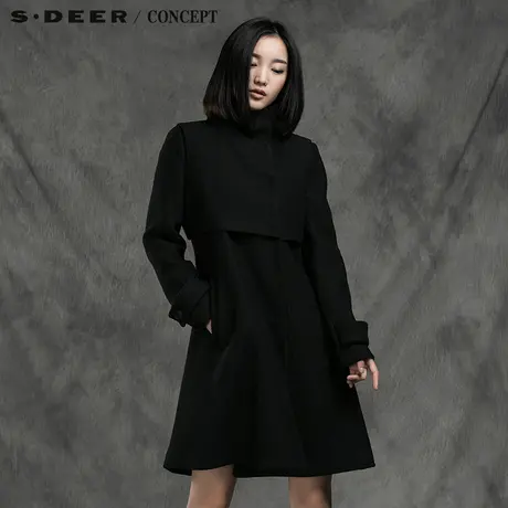 sdeer圣迪奥专柜正品女装欧美风复古搭片毛呢外套大衣S14481845图片
