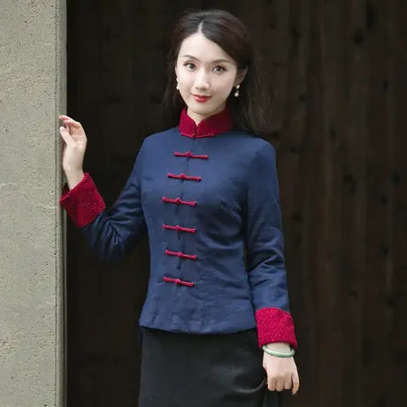 筠雅唐装棉服女中国风中式盘扣上衣女款冬季复古加厚旗袍小棉袄商品大图