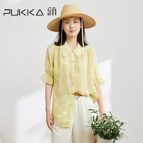 蒲PUKKA 原创女装春夏品苎麻印花宽松休闲温柔韵味中袖衬衫图片