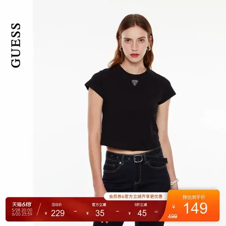 GUESS女士logo款修身黑色通勤短袖T恤-W4PI0FK2Q40图片