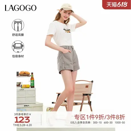 LAGOGO高腰工装牛仔裤女拉谷谷夏季新款小个子A字遮肉显腿长短裤商品大图