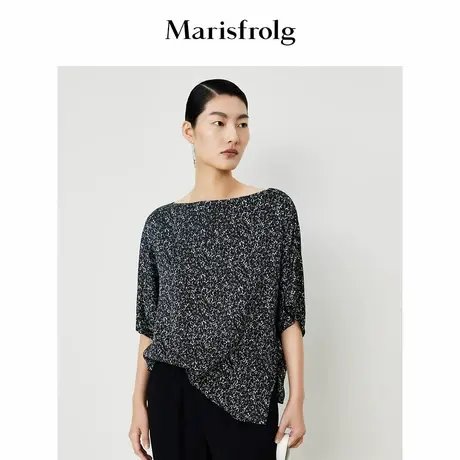 【爆款补单】Marisfrolg玛丝菲尔夏季新款一字领蝴蝶花稿真丝T恤商品大图