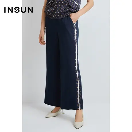 INSUN恩裳专选夏季撞色条纹百搭休闲阔腿裤图片