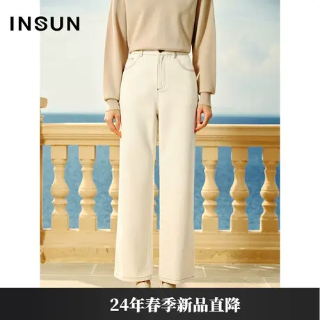INSUN恩裳专选春季简约休闲纯棉直筒牛仔裤商品大图