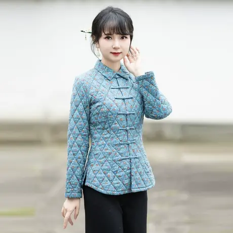 筠雅秋冬中国风棉麻棉服女盘扣唐装加厚旗袍小棉袄夹棉外套23J707商品大图