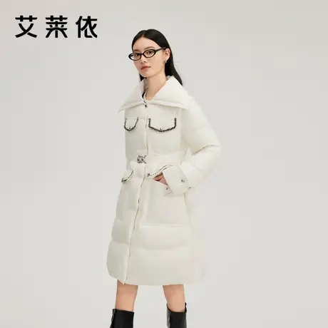 艾莱依新款小香风羽绒服翻领收腰气质长款大衣精致轻奢优雅外套女商品大图
