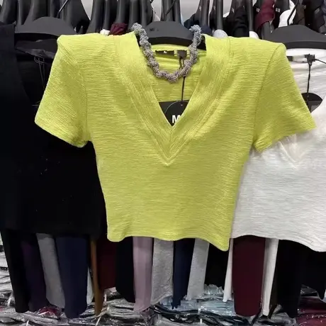 夏季2025新款短袖T恤女韩版修身内搭打底衫短款小个子V领正肩上衣商品大图