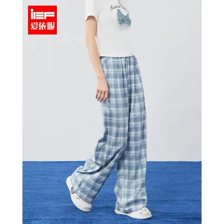 IEF/爱依服长裤2025夏季新款宽松休闲百搭显瘦日常简约格子阔腿裤商品大图